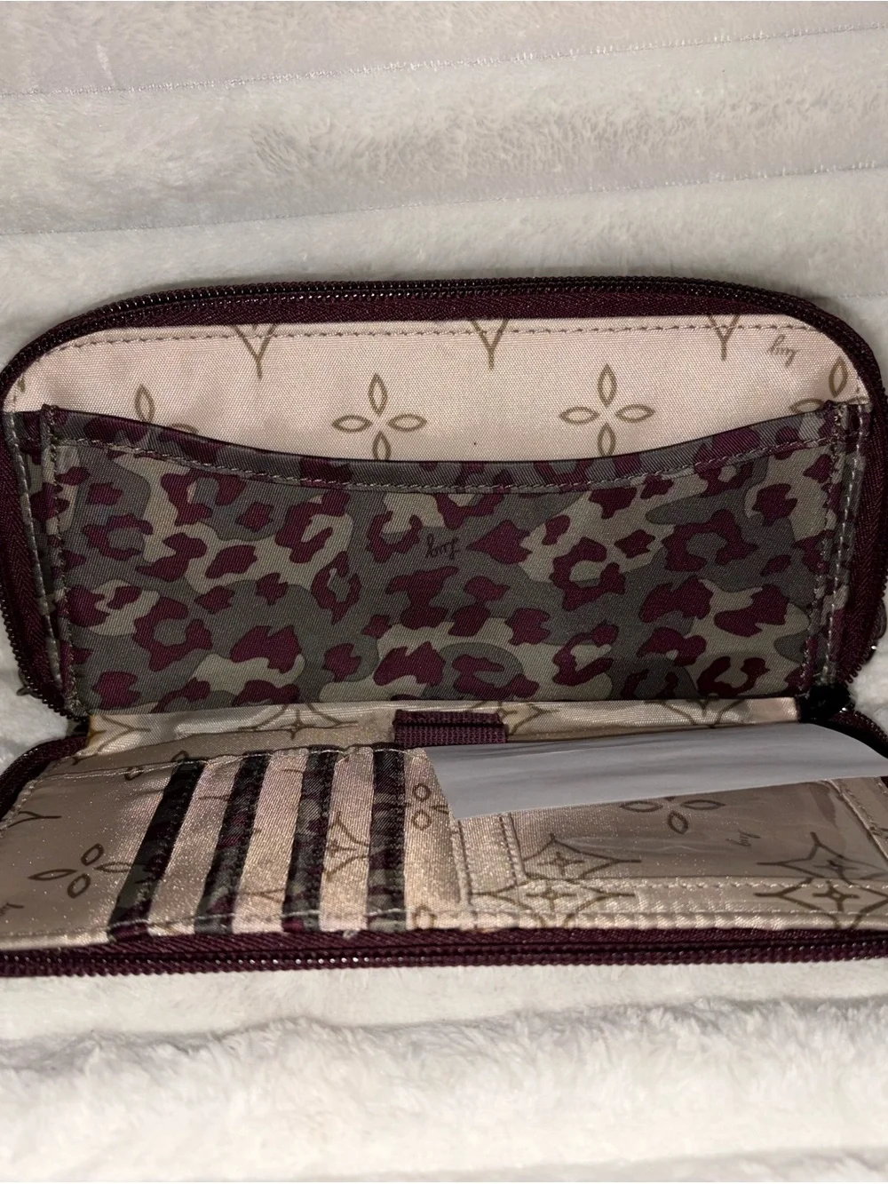 NWT-RFID Quilted Zip Wallet in Plum cheetah print